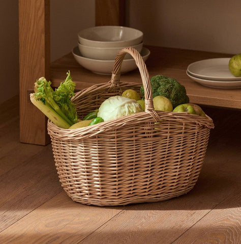 Wicker Storage Basket, Large Picnic Food Basket with Handle, Lovely Willow Weaving Baskets for Vegetable, Natural Fruit Basket, Natural Hand-woven Kitchen Storage Baskets-LargePaintingArt.com