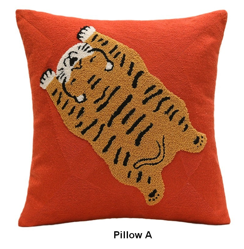 Lovely Tiger Decorative Pillows for Children's Room, Contemporary Modern Sofa Pillow Covers, Square Modern Throw Pillows for Couch, Decorative Pillows for Bedroom-LargePaintingArt.com