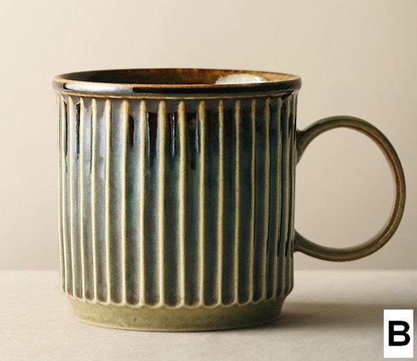 Unique Tea Cup, Creative Brown Green Ceramic Coffee Mugs, Large Modern Handmade Pottery Coffee Cup, Large Capacity Coffee Mugs-LargePaintingArt.com