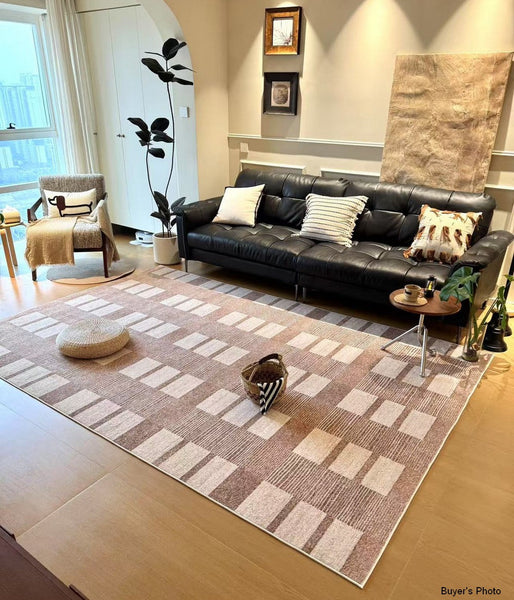 Contemporary Abstract Rugs under Dining Room Table, Mid Century Modern Rugs for Bedroom, Large Modern Rugs for Living Room-LargePaintingArt.com