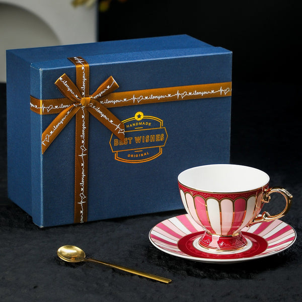 Elegant Ceramic Coffee Cups, British Royal Tea Cup and Saucer Set in Gift Box, 8 oz Porcelain Tea Cup and Saucer Set, British Tea Cup set-LargePaintingArt.com