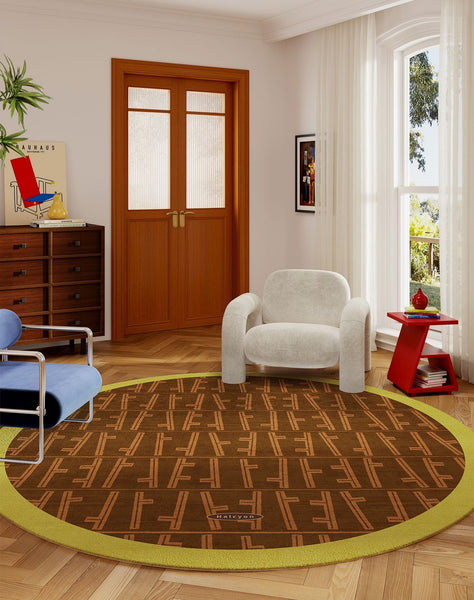 Mid Century Circular Rugs for Bedroom, Abstract Contemporary Round Rugs under Chairs, Modern Rugs for Dining Room, Geometric Modern Rugs for Living Room-LargePaintingArt.com