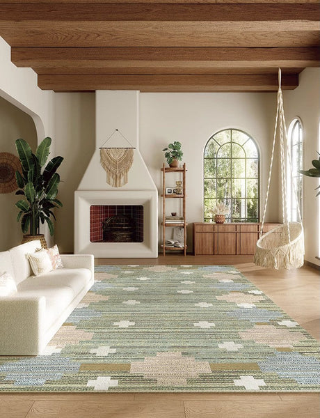 Oversized Area Rugs for Living Room, Morocco Green Rugs for Dining Room, Extra Large Vintage Persian Rugs, Traditional Colorful Moroccan Rug, Vintage Rugs for Bedroom-LargePaintingArt.com