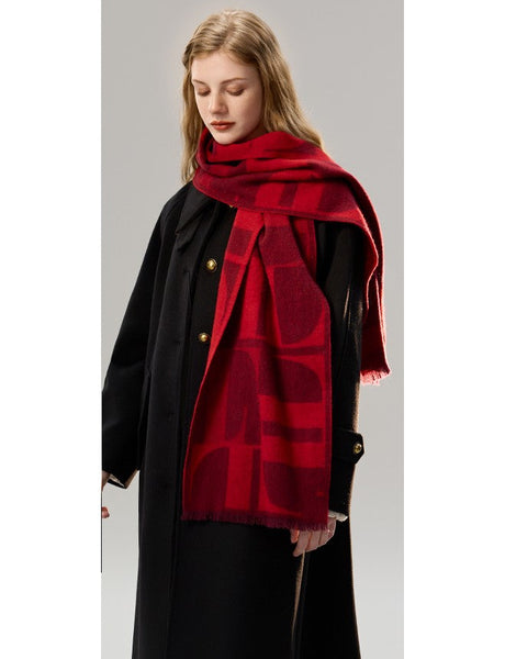 Modern Wool Scarf for Women, Casual Scarf for Women, Fashion Designer Scarf, Cold Weather Scarf, Red Winter Scarf, Soft Cashmere Scarf for Women-LargePaintingArt.com