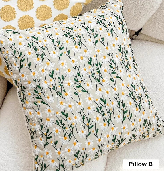 Farmhouse Decorative Pillows for Sofa, Embroider Flower Cotton Pillow Covers, Spring Flower Decorative Pillows for Bedroom, Decorative Pillows for Couch-LargePaintingArt.com