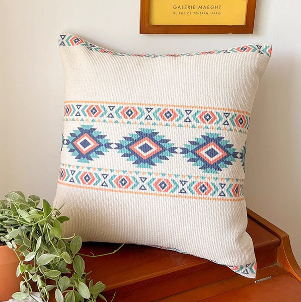 Oriental Square Pillows for Couch, Geometric Modern Pillow Covers, Decorative Throw Pillows for Dining Room, Bohemian Decorative Sofa Pillows-LargePaintingArt.com