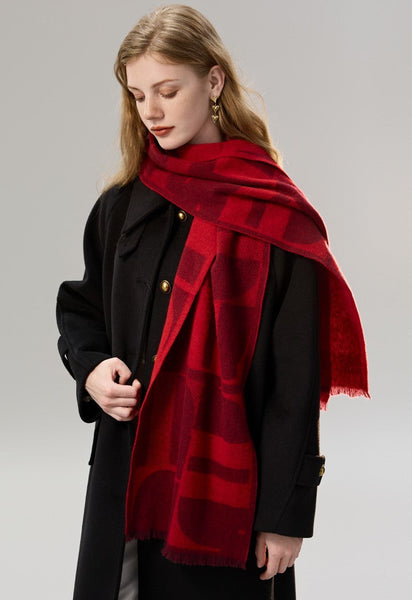 Modern Wool Scarf for Women, Casual Scarf for Women, Fashion Designer Scarf, Cold Weather Scarf, Red Winter Scarf, Soft Cashmere Scarf for Women-LargePaintingArt.com