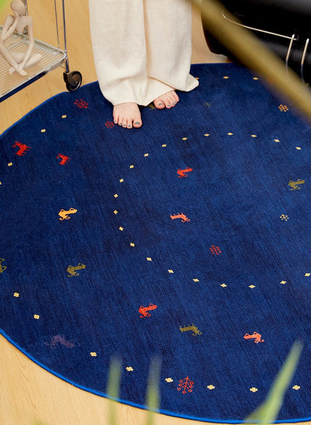 Blue Circular Modern Rugs for Bathroom, Geometric Modern Rug Ideas for Living Room, Modern Rugs for Children's Room, Abstract Contemporary Round Rugs for Dining Room-LargePaintingArt.com