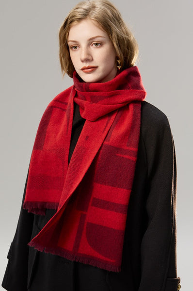 Modern Wool Scarf for Women, Casual Scarf for Women, Fashion Designer Scarf, Cold Weather Scarf, Red Winter Scarf, Soft Cashmere Scarf for Women-LargePaintingArt.com