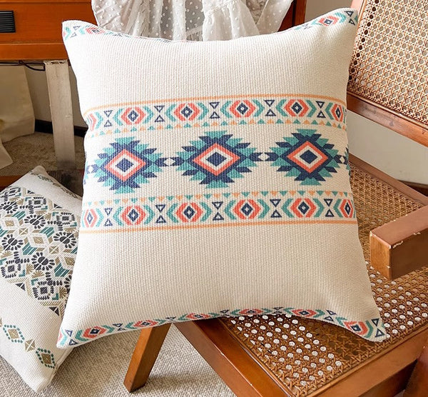 Oriental Square Pillows for Couch, Geometric Modern Pillow Covers, Decorative Throw Pillows for Dining Room, Bohemian Decorative Sofa Pillows-LargePaintingArt.com