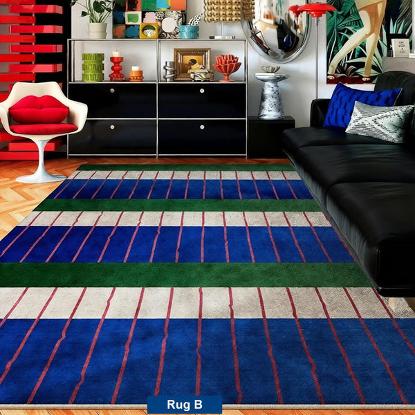 Living Room Rug Ideas, Mid Century Modern Rugs, Bedroom Modern Floor Carpet, Blue Modern Rug Designs, Contemporary Modern Rugs for Dining Room-LargePaintingArt.com