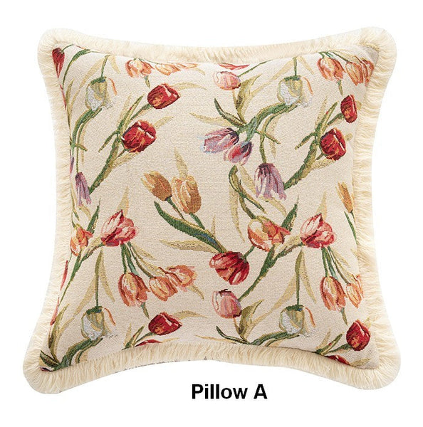 Decorative Sofa Pillows for Couch, Tulip Flower Pillow Covers, Large Flower Decorative Pillows for Bedroom, Farmhouse Decorative Pillows-LargePaintingArt.com