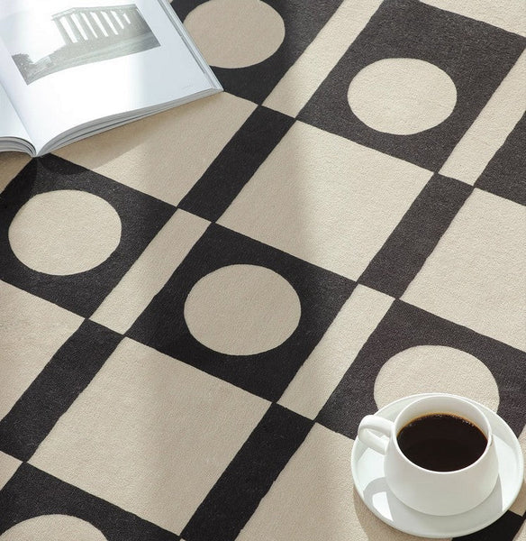Mid Century Modern Rugs Next to Bed, Modern Rugs for Dining Room, Thick Contemporary Rugs for Bedroom, Modern Carpets for Living Room-LargePaintingArt.com