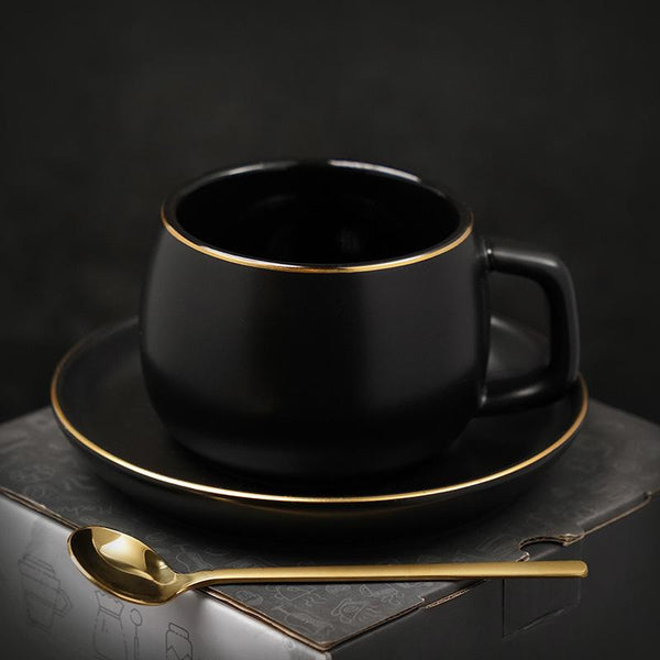 Ceramic Cup and Saucer for Office, Round Coffee Cup and Saucer Set, White Coffee Cup, Green Coffee Mug, Black Coffee Cups, 8 oz Porcelain Coffee Cups-LargePaintingArt.com