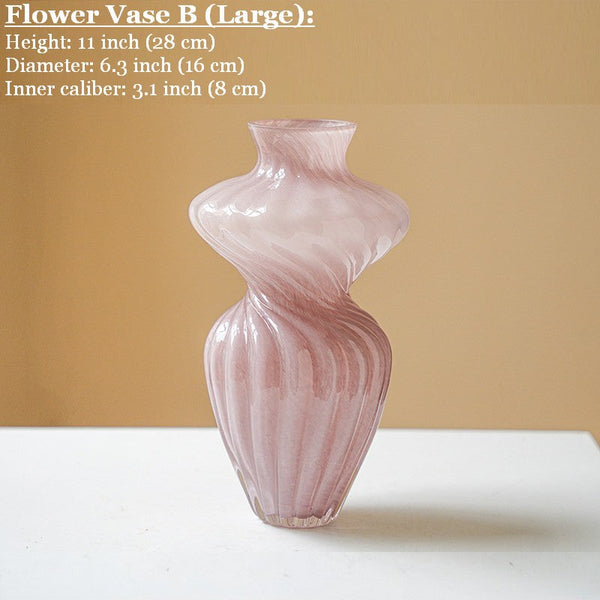 Modern Vases for Living Room, Mid Century Pink Vases for Flowers, Handmade Contemporary Glass Vases, Unique Decorative Glass Vase, Centerpiece Vases on Table-LargePaintingArt.com