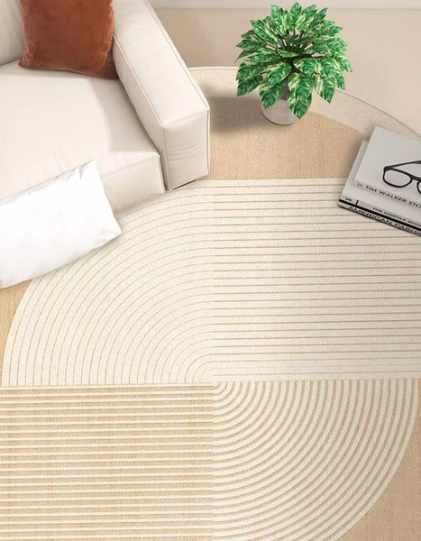Bedroom Modern Round Rugs, Circular Modern Rugs under Dining Room Table, Contemporary Round Rugs, Geometric Modern Rug Ideas for Living Room-LargePaintingArt.com