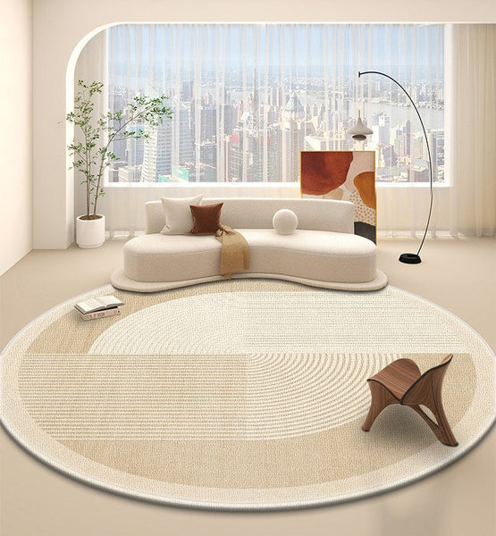 Bedroom Modern Round Rugs, Circular Modern Rugs under Dining Room Table, Contemporary Round Rugs, Geometric Modern Rug Ideas for Living Room-LargePaintingArt.com