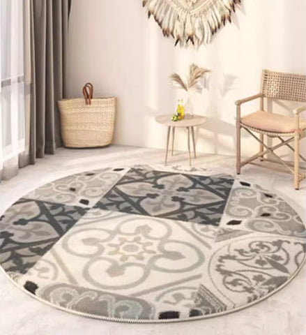 Modern Round Rugs under Coffee Table, Circular Modern Rugs under Sofa, Abstract Contemporary Round Rugs, Geometric Modern Rugs for Bedroom-LargePaintingArt.com