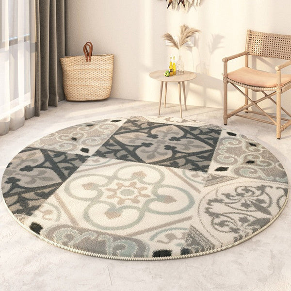 Modern Round Rugs under Coffee Table, Circular Modern Rugs under Sofa, Abstract Contemporary Round Rugs, Geometric Modern Rugs for Bedroom-LargePaintingArt.com