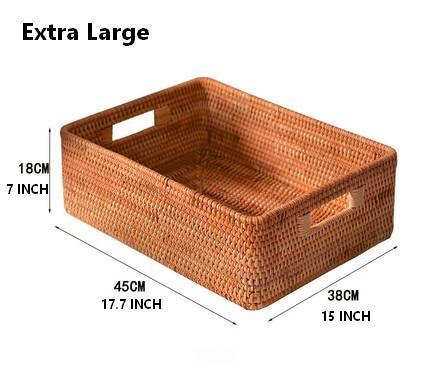 Rattan Storage Baskets for Kitchen, Rectangular Storage Baskets for Pantry, Storage Baskets for Shelves, Woven Storage Baskets for Bathroom-LargePaintingArt.com