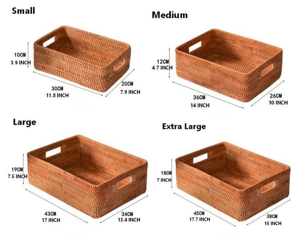 Rattan Storage Baskets for Kitchen, Rectangular Storage Baskets for Pantry, Storage Baskets for Shelves, Woven Storage Baskets for Bathroom-LargePaintingArt.com