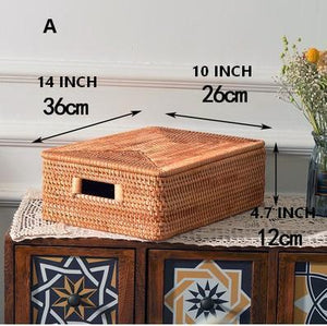 Rectangular Storage Basket with Lid, Rattan Storage Baskets for Clothes, Kitchen Storage Baskets, Oversized Storage Baskets for Living Room-LargePaintingArt.com