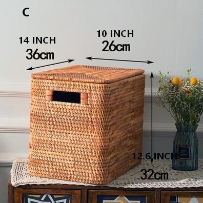 Rectangular Storage Basket with Lid, Rattan Storage Baskets for Clothes, Kitchen Storage Baskets, Oversized Storage Baskets for Living Room-LargePaintingArt.com