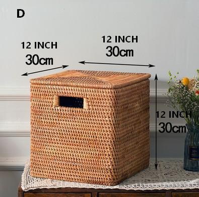 Rectangular Storage Basket with Lid, Rattan Storage Baskets for Clothes, Kitchen Storage Baskets, Oversized Storage Baskets for Living Room-LargePaintingArt.com