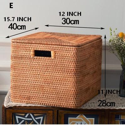 Rectangular Storage Basket with Lid, Rattan Storage Baskets for Clothes, Kitchen Storage Baskets, Oversized Storage Baskets for Living Room-LargePaintingArt.com
