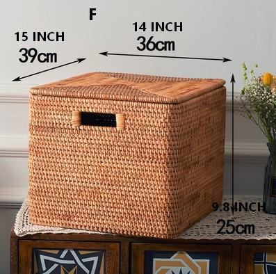 Rectangular Storage Basket with Lid, Rattan Storage Baskets for Clothes, Kitchen Storage Baskets, Oversized Storage Baskets for Living Room-LargePaintingArt.com