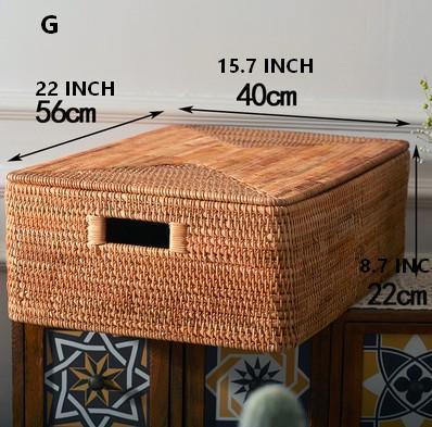 Rectangular Storage Basket with Lid, Rattan Storage Baskets for Clothes, Kitchen Storage Baskets, Oversized Storage Baskets for Living Room-LargePaintingArt.com