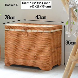 Oversized Storage Baskets for Bedroom, Rectangular Woven Storage Baskets for Clothes, Large Rectangular Storage Basket with Lid, Rattan Storage Case-LargePaintingArt.com