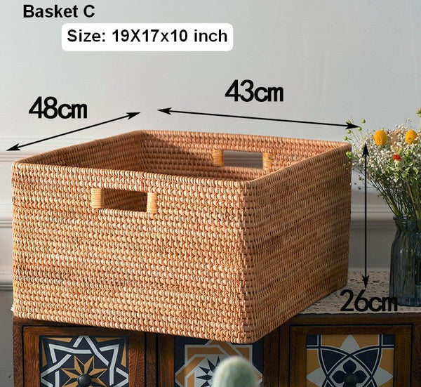 Round Storage Baskets, Extra Large Rattan Storage Baskets, Oversized Laundry Storage Baskets, Storage Baskets for Clothes, Storage Baskets for Bathroom-LargePaintingArt.com