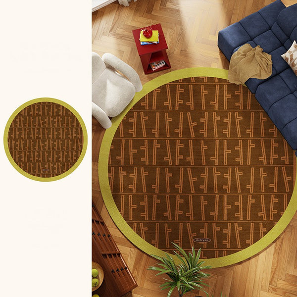 Mid Century Circular Rugs for Bedroom, Abstract Contemporary Round Rugs under Chairs, Modern Rugs for Dining Room, Geometric Modern Rugs for Living Room-LargePaintingArt.com