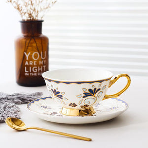 British Tea Cups, Porcelain Coffee Cups, Tea Cups and Saucers, Coffee Cups with Gold Trim and Gift Box, Latte Coffee Cups-LargePaintingArt.com