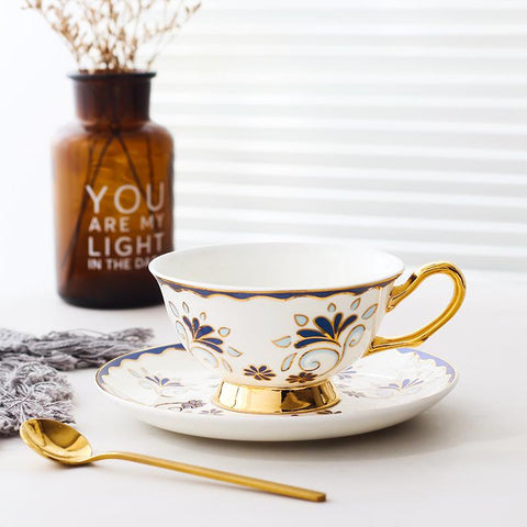 British Tea Cups, Porcelain Coffee Cups, Tea Cups and Saucers, Coffee Cups with Gold Trim and Gift Box, Latte Coffee Cups-LargePaintingArt.com