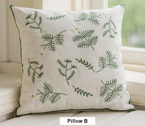 Embroider Flower Cotton Pillow Covers, Decorative Pillows for Sofa, Farmhouse Decorative Pillows for Couch, Spring Flower Decorative Pillows for Bedroom