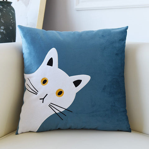 Lovely Cat Pillow Covers for Kid's Room, Modern Sofa Decorative Pillows, Cat Decorative Throw Pillows for Couch, Modern Decorative Throw Pillows-LargePaintingArt.com