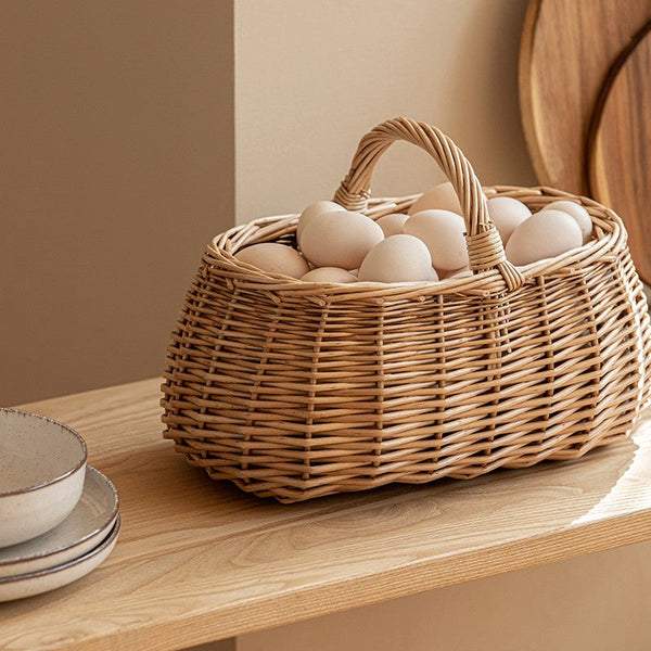 Hand-woven Wicker Storage Basket, Small Picnic Storage Basket with Handle, Willow Weaving Baskets for Vegetable, Natural Fruit Basket, Kitchen Storage Baskets-LargePaintingArt.com