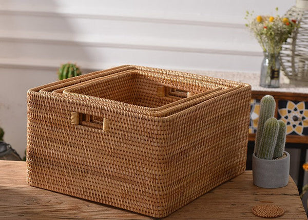 Woven Storage Baskets, Rectangular Storage Baskets, Rattan Storage Basket for Shelves, Kitchen Storage Baskets, Storage Baskets for Bathroom-LargePaintingArt.com