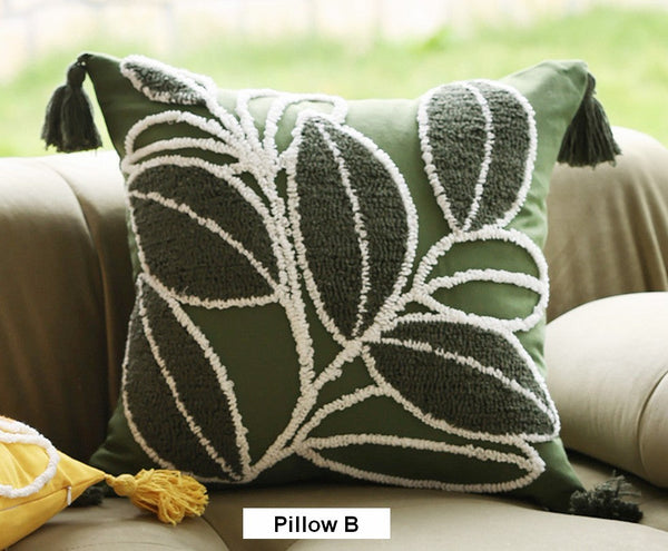 Leaf Decorative Pillows for Bedroom, Contemporary Modern Sofa Pillow Covers, Square Modern Throw Pillows for Couch, Modern Decorative Pillows for Interior Design-LargePaintingArt.com