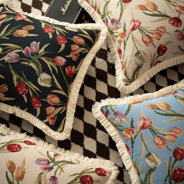 Decorative Sofa Pillows for Couch, Tulip Flower Pillow Covers, Large Flower Decorative Pillows for Bedroom, Farmhouse Decorative Pillows-LargePaintingArt.com