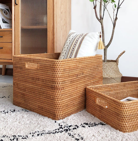 Rectangular Storage Basket for Shelves, Rattan Storage Basket for Kitchen, Storage Baskets for Bathroom, Woven Storage Baskets for Clothes-LargePaintingArt.com
