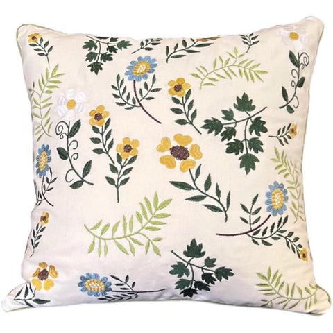 Farmhouse Decorative Throw Pillows, Spring Flower Sofa Decorative Pillows, Embroider Flower Cotton Pillow Covers, Flower Decorative Throw Pillows for Couch-LargePaintingArt.com