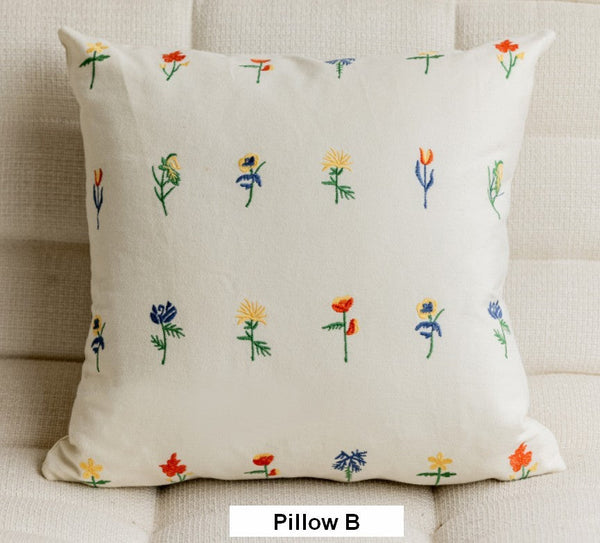 Decorative Pillows for Couch, Farmhouse Decorative Pillows for Sofa, Embroider Flower Cotton Pillow Covers, Spring Flower Decorative Pillows for Bedroom-LargePaintingArt.com