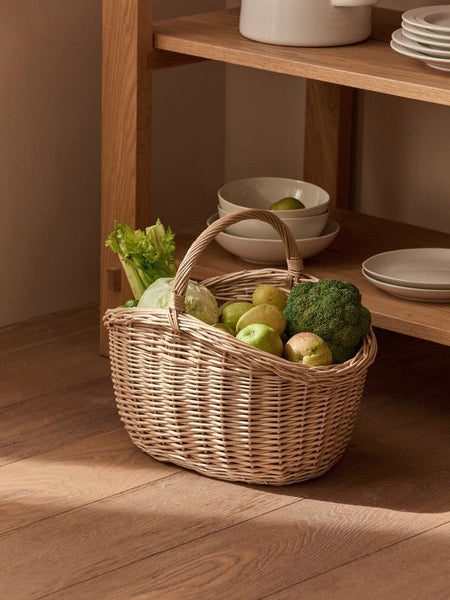 Wicker Storage Basket, Large Picnic Food Basket with Handle, Lovely Willow Weaving Baskets for Vegetable, Natural Fruit Basket, Natural Hand-woven Kitchen Storage Baskets