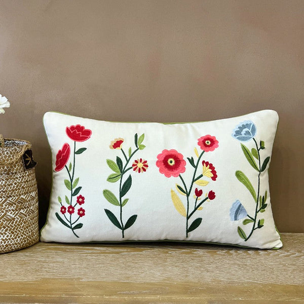 Throw Pillows for Couch, Spring Flower Decorative Throw Pillows, Farmhouse Sofa Decorative Pillows, Embroider Flower Cotton Pillow Covers-LargePaintingArt.com