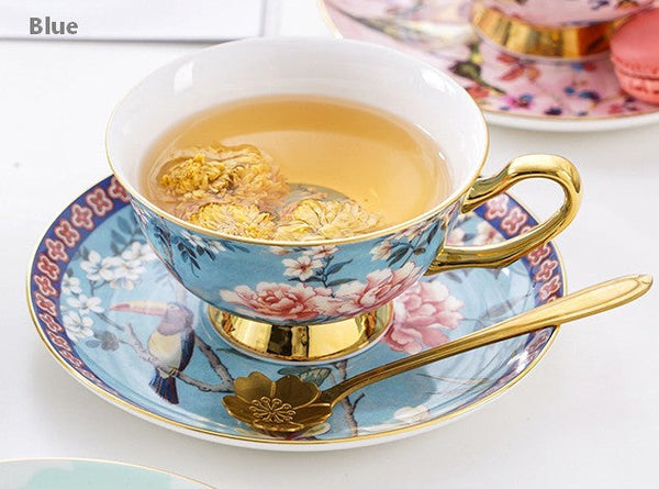 Unique Traditional Afternoon Tea Cup and Saucer in Gift Box, Royal Porcelain Tea Cup Saucer Set, Elegant Flower Pattern Ceramic Coffee Cups, Beautiful British Tea Cups-LargePaintingArt.com