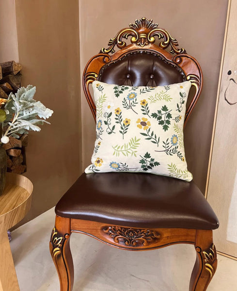 Farmhouse Decorative Throw Pillows, Spring Flower Sofa Decorative Pillows, Embroider Flower Cotton Pillow Covers, Flower Decorative Throw Pillows for Couch-LargePaintingArt.com