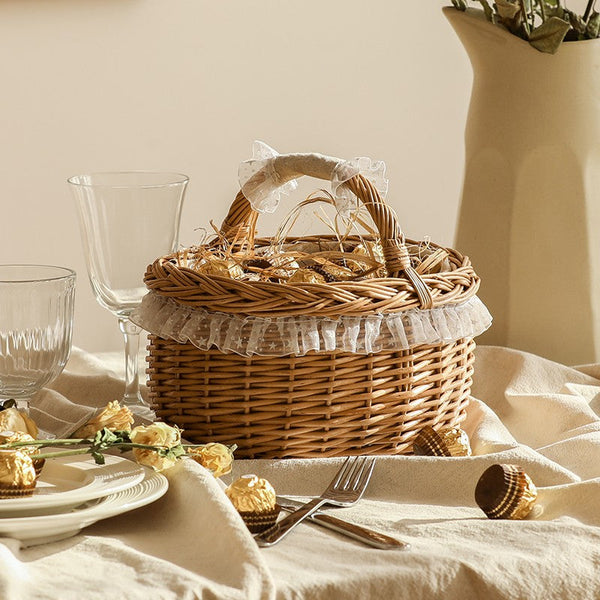 Storage Basket for Kitchen, Picnic Storage Basket with Handle, Hand-woven Wicker Storage Basket, Natural Fruit Basket, Willow Weaving Baskets for Shelves-LargePaintingArt.com